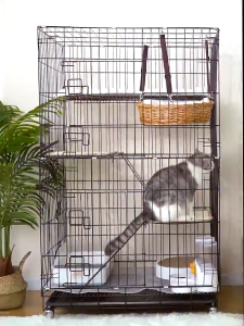 Cat Cage 4 Layer With Litter Box Pet Cage Foldable Sturdy Pet Furniture Cat Cages With Wheels