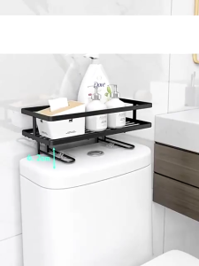 Bathroom Rack Organizer Punch-free Toilet Storage Shelf Above Water Tank with Hooks White