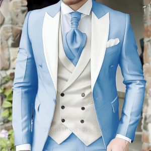 Red Mens Elegant Peak Lapel Tuxedo 3-Piece Suit with Blazer Vest And Pant Set for Formal Business Prom Grooming