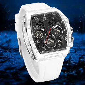 นาฬิกาข้อมือผู้ชาย FOXBOX เรืองแสง สายซิลิโคนสีขาว กันน้ำ นาฬิกาควอตซ์ สำหรับผู้ชาย แฟชั่น อนาล็อก ดิจิตอล นาฬิกาปลุก โครโนกราฟ Montre Homme