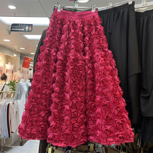 Elegant Floral 3D Half Skirt Womens Spring Autumn New Style Countryside  Princess First Love Skirt High Waist Ball Gown