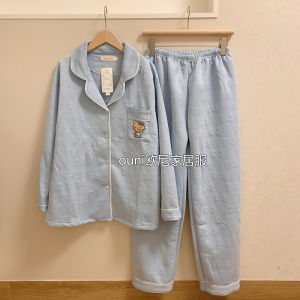 Thickened Air Cotton Sleepwear Long Sleeve Pants Home Clothes Cartoon Print Doggies Cute Girl Winter Home Leisure Tracksuit