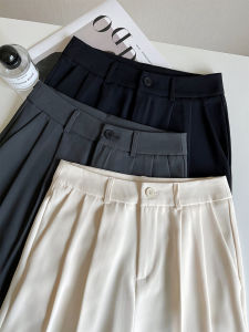 กางเกงขายาวทรงหลวมเอวสูงผ้าไหมน้ำแข็งสำหรับผู้หญิง กางเกงขายาวทรงตรงบางๆ สำหรับฤดูร้อน กางเกงขายาวทรงหลวมสบายๆ สำหรับผู้หญิง