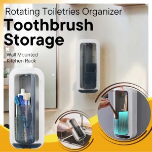 Rotating Toiletries Organizer Utensils Spoon Fork Holder Organizer Storage Drainer Sticker Wall Mounted Kitchen Rack