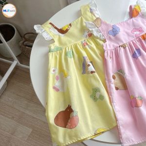 Váy bé gái 2 dây phối ren họa tiết ngộ nghĩnh - MT2987