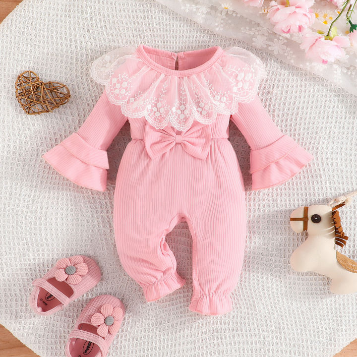 Baju Baby Raya Girl Newborn Romper 0 18Months Toddler Clothing Infant Long Sleeve Cute Lace Collar Button Jumpsuit Kanak Kanak Perempuan Lazada