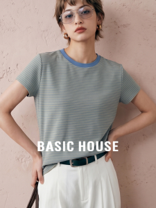 Basic House | Vintage Colorblocked Lightweight Cotton Round Neck Short Sleeve T-Shirt