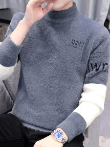 ROMON | Lormen Mens Mid-High Collar Thickened Winter Sweater Mink Velvet Casual Knitted Loose Fit Warm Inner Layer Leisure Pullover