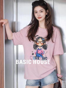 Basic House | Pink Floral Round Neck Short Sleeve Loose T-Shirt