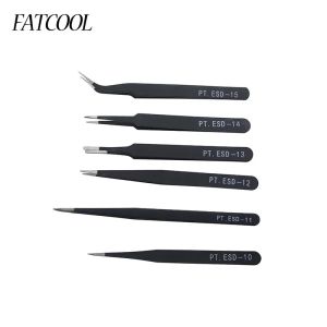 6Pcs ESD Antistatic Tweezers Curved Straight Tips Anti-corrosion for Electronics Repair Nail Art Jewelry Bird Nest DIY Tools