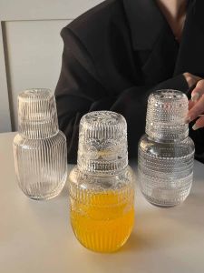 Retro Sun Pattern Glass Water Cup Set Milk Juice Drink Transparent Relief Cup European Style round Shape Universal Use