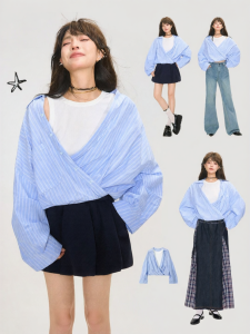 KEIKO | Áo Sơ Mi Dài Tay Sọc Form Rộng Thiết Kế 2-trong-1