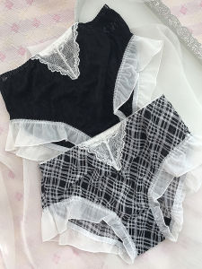 Lolita Style Sweet Ice Silk mid High Waist Triangle Panties for Young Women with Lace Edge Body Shaping Underwear Ladies Briefs