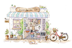 Baohong Cotton Pulp Watercolor Line Manuscript Little Fairy Japanese Gourmet Shop Grocery Store Light Color Shop Bamboo Water Colored Paper