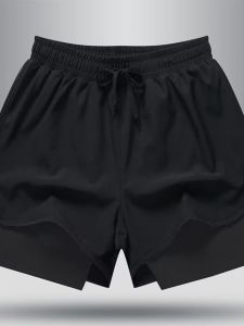Mens Yoga Pants Double Layer Anti-Embarrassment Running Shorts Summer Beach Sports Three-quarter Length Drawstring Elastic Waist