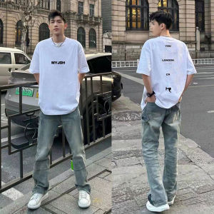 เสื้อยืดแขนสั้นผ้าฝ้ายแท้สำหรับผู้ชาย ทรงหลวม ลายตัวอักษร เสื้อยืดคอกลม สไตล์ลำลอง ฤดูร้อน 2025 แบรนด์ชาติใหม่