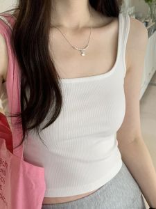 Áo Ba Lỗ Hở Lưng Cổ Vuông Ngắn Cho Nữ Mùa Hè 2025 Áo Ba Lỗ Cổ Chữ V Tay Không Tay Màu Trơn Dáng Ôm Vừa Vặn Đa Năng