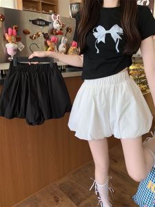 Quần Short Ống Rộng Màu Đen Họa Tiết Đám Mây Mùa Hè Cho Nữ Quần Bó Bó Quần Short Đèn Lồng Phong Cách Thường Ngày Quần Short Mùa Hè