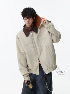 V37 | Retro American Barn-style Slanted Weave Double-headed Zipper Lapel Jacket