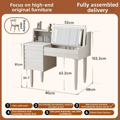 QUYUAN | Solid Wood Dressing Table Modern Minimalist Flip-top Desk Integrated