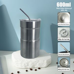 Cốc Cách Nhiệt Inox 2 Lớp Sáng Tạo Có Ống Hút