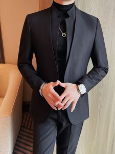 New Chinese Style Mens Stand Collar Casual Suit Jacket No Collar Western Style Fashionable Brand Handsome Leisure Improved Zhongshan Suit
