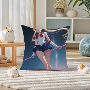 Bandai | Sailor Moon Usagi And Mamoru Anime Plush Pillow Cover Soft Short Plush Cushion Cover For Sofa Bedroom Home Decor Gift Decoration