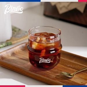 Bincoo Glass Coffee Cup with Latte Art Australian White Vertical Stripe Simple Vintage Design Japanese Style Glass Drinking Cup