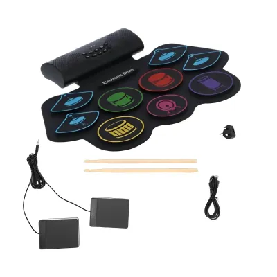 Portable Folding Electronic Drum Set Beginner Adult Children Jazz Drum Kit Desktop Hand Roll up Drum PVC Drum Cavity Material