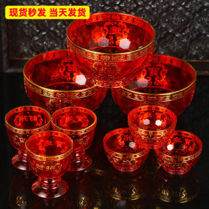 Modern Simplicity Crystal Home Altar God Worship Set High Footed Wine Glasses Tea Cups Buddha Offering Table Chopsticks Bowl Fruit Tray