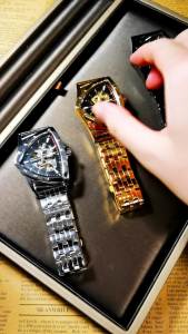 Đồng Hồ Cơ Tự Động WINNER Gold Dành Cho Nam Dây Đeo Bằng Thép Không Gỉ Phát Sáng Mặt Số Hình Tam Giác Đồng Hồ Thể Thao Sang Trọng