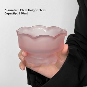 Ins Style Glass High Footed Dessert Cup Pink Flower Oats Bowl Ice Cream Yogurt Cup Breakfast Bowl with High Aesthetic Value