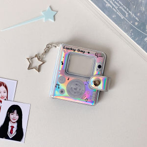 Y2K Style MP3 Player Style Mini 2inch Small Album PU Leather Bright Silver Small Card Album Ins Style Backpack Charms