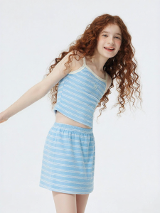 JOLLY BEAN | Cloud-soft Noodle-texture Summer Outwear Striped Camisole and Mini Skirt Set