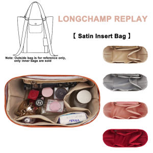 For LONGCHAMP Replay Handbag Inner Bag Satin Insert Bag for Tote Bag Lining Partition with Zipper Travel Inner Purse Portable Cosmetic Bags Storage