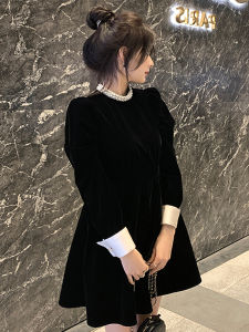 CHOUXIE | Spring Elegant Style Black Velvet Dress