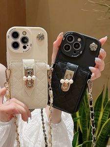 Luxury Fragrance Style Silicone Phone Case with Card Slot for 17Promax Crossbody Hanging Chain Coin Purse AntiFall