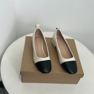 Comfortable Leather High Heels Womens Large Size Commute Color Block Square Head Slip-On Shoes Fashionable Flat Mouth Single Shoes