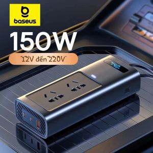 Bộ Chuyển Đổi Điện Ô Tô Baseus 150W Phiên Bản EU 12V Sang 220V AC Sạc Nhanh Với Cổng USB Type C Bộ Chuyển Đổi Nguồn Ô Tô