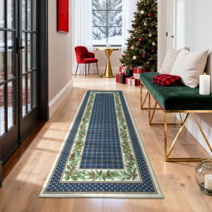 Thảm Trải Sàn In Hình Cây Thông Tuần Lộc Người Tuyết Giáng Sinh VIKAMA Chất Liệu Polyester Chống Trơn Trượt Dài Dùng Cho Hành Lang Phong Cách Hiện Đại Trang Trí Nhà Cửa Ngày Lễ