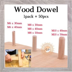 ALife World Premium Wood Dowel 50pcs Pin Connector Wooden Joint Dowel For Furniture Kayu Spin Sambung 50Batang