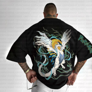 Bandai | Summer 2026 Pokemon Cotton T Shirt Lugia Back Print Blue Green Smoke Effects and Winged Design Loose Fit Men Casual Streetwear