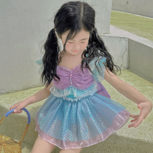 Bubble Home Mermaid Swimsuit Childrens Quick Dry One Piece Swimwear Baby Bikini Costume Free Hair Clip Girls Swimming Suits