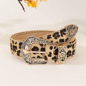 เข็มขัดหนัง PU ลายเสือดาว 3.5 ซม. สำหรับผู้หญิง เข็มขัดตกแต่ง กางเกงยีนส์ กระโปรง เข็มขัดหนังกว้าง แฟชั่นย้อนยุค Y2K