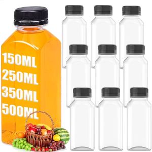 150/250/350/500ML Empty Plastic Juice Bottles with Caps Water Bottles Clear Bulk Drink Containers with Lids Juicing Drinking Milk Jam Container