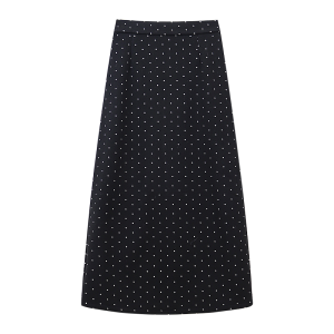 กระโปรงสั้นลายจุดเอวสูงทรงตรงยาวปานกลางสำหรับผู้หญิง กระโปรงทรงเอเข้ารูปสไตล์ย้อนยุคสำหรับฤดูใบไม้ผลิ