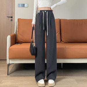Quần Ống Rộng Cạp Cao Cho Nữ Mùa Xuân 2025 Phong Cách Mới Rộng Rãi Thoải Mái Đa Năng Quần Dài Thẳng Thường Ngày Cho Nữ