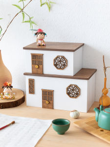 Elegant Chinese Style Wooden Tea Bag Storage Box Coffee Table Organizer Desktop Storage Bin Retro Finish Dustproof Cover