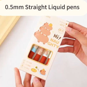 【1-3 Days Delivery】4 Pcs Boxed 0.5mm Black Ink Capybara Coffee Series Retractable Gel Pen Student ST Nib Signature Pen Soft Grip Neutral Pen