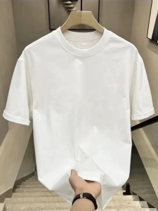 เสื้อยืดคอกลมแขนสั้นผ้าฝ้ายแท้ ทรงหลวม สำหรับผู้ชาย ฤดูร้อน 2024 แฟชั่นเสื้อผ้าทำงาน ทรงหลวม ปกโปโล ลายการ์ตูน